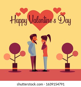 Flat Design Cute Flirting Couple Cartoon Illustration In Valentine's Day On February