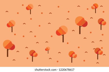 Flat design cute forest landscape scenery in fall orange themed background illustration.