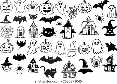 Flat Design Cute Halloween Black Icons