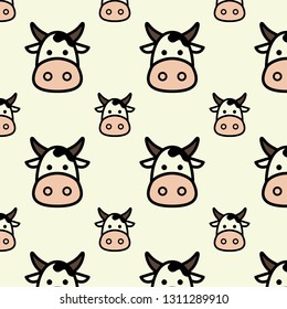 Flat design cute head cow cartoon pattern for background and wallpaper. Domestic animal vector background. Vector illustration EPS.8 EPS.10