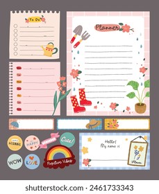 flat design cute kawaii journal notes sticker and label printable collection set