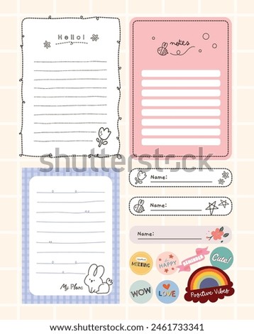 flat design cute kawaii journal notes sticker and label printable collection set