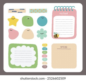 flat design cute notebook diary design scrapbooking supplies sticker and label notes collection set