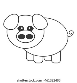 flat design cute pig cartoon icon vector illustration