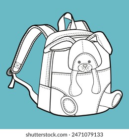 Flat Design Cute Plushie Bag Vector Illustration - Cartoon, Kawaii, Adorable, Minimalistic, Kids, Accessories, Soft, Pastel Colors, Character, Backpack, Child, Simple, Animal, Decorative, Fun