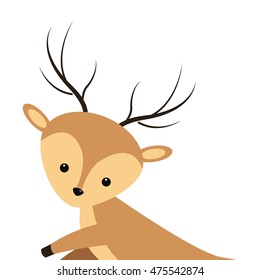 flat design cute reindeer cartoon icon vector illustration