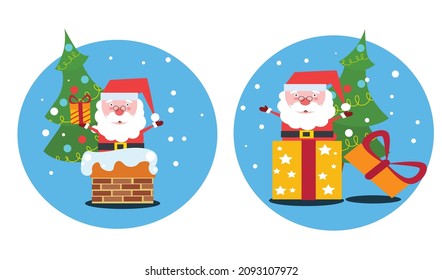 Flaches Design, süßer Santa und bringen Geschenke