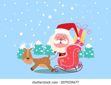 flat design cute santa character riding a train