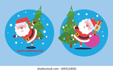 Flat design cute santa Play Ice kiting