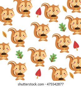 flat design cute squirrel cartoon pattern background vector illustration