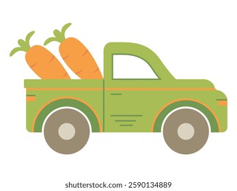 flat design Cute truck with giant carrot side view food vector, graphic element, for decoration