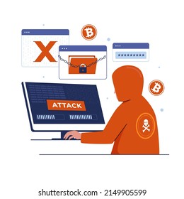 Flat design of cyber attack malware wannacry ransomware concept. Illustration for websites, landing pages, mobile applications, posters and banners. Trendy flat vector illustration