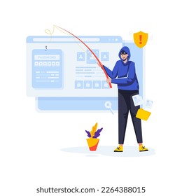 Flat design of cyber crime by stealing password with website phishing concept
