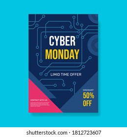 Flat design cyber monday flyer template. - Vector.