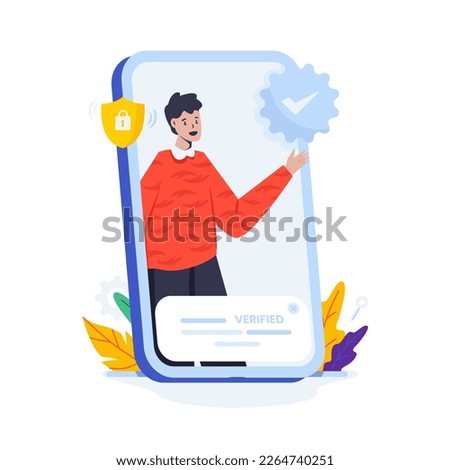 Flat design cyber security with verified account concept