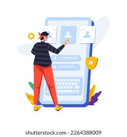 Flat design cybercrime with change user login account concept