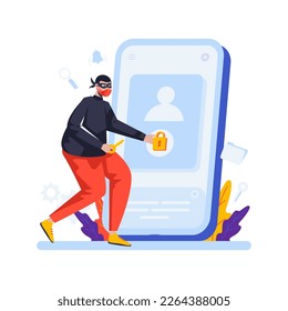 Flat design cybercrime with unlock security access