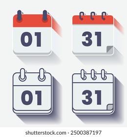 Icono diario de diseño plano color rojo calendario sombra ilustración moderna