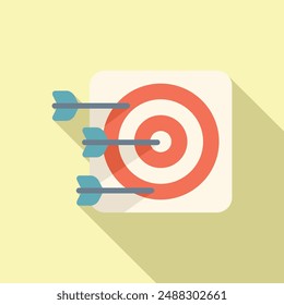 Flat design of a dartboard with three arrows hitting the center mark, symbolizing precision and goal achievement
