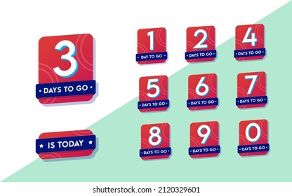 Flat design days to go numbers. For print or web.