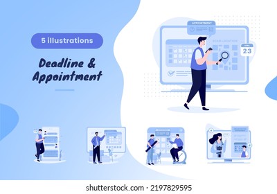 Flat design deadline and appointment concept on illustration bundle pack