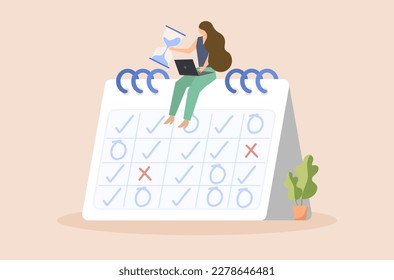 Flat design of deadline extension vector, flat design of time extension vector, businessman needs more time to work vector, work life not balance vector, flat design of deadline calendar.