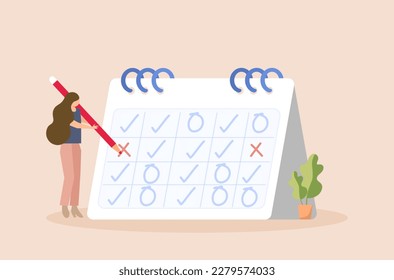 Flat design of deadline extension vector, businessman is planning in calendar vector, businessman needs more time to work vector, work life not balance vector, flat design of deadline calendar.