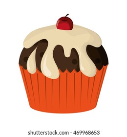 flat design decorated cupcake with cherry icon vector illustration