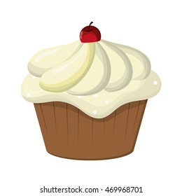 flat design decorated cupcake with cherry icon vector illustration