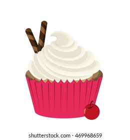 flat design decorated cupcake icon vector illustration