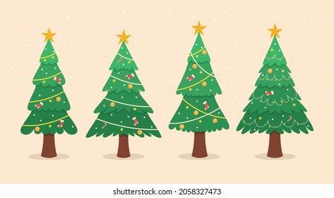 flat design decorative christmas tree illustration collection