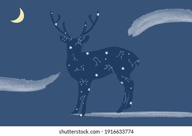 Flat Design Of Deer In Night Vision.