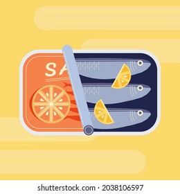 Flat design delicious canned sardine illustration Vector illustration.