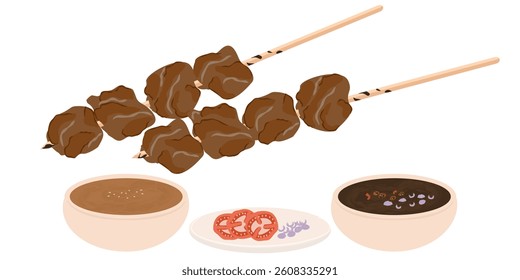 Flat Design Delicious Satay Skewers Street Food Illustration