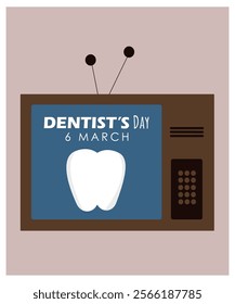  Flat Design Denti's Day Illustration with Tooth at Television Show