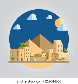 Flat design of desert village illustration