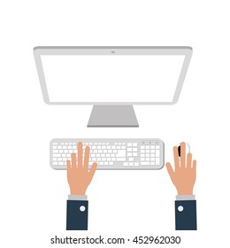flat design desk computer icon vector illustration