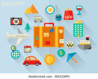 Flat design detailed concept for travel and tourism