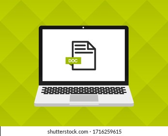 
Flachbild-Design-Gerät, Notebook von vorne mit Dokumentsymbol angezeigt