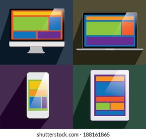 Flat design devices icons with long shadows