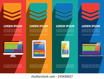 Flat design devices icons with long shadows
