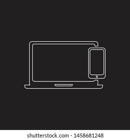Flat design devices icons, white outline and black background. vector illustration