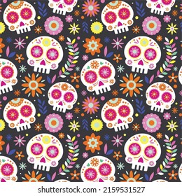 Flat Design Dia De Muertos Pattern With Skull