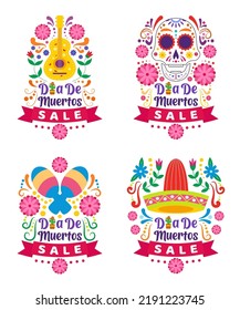 Flat design of dia de muertos holiday sale collection celebration eps10 vector set