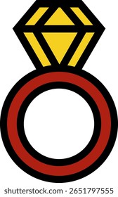 Flat Design Diamond Ring Icon with Red Band and Yellow Gemstone