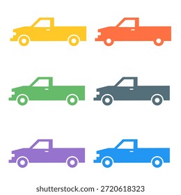 Flat Design Different Color Pickup Truck Set Vehicle Illustration