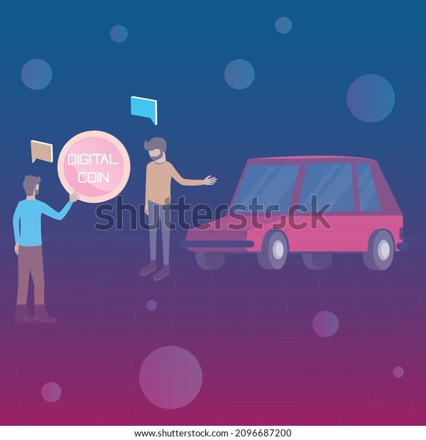Flat\
design of digital assets,The young man selling his car in virtual\
world, meta verse concept - vector\
illustration