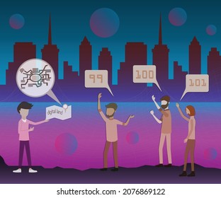 Flat design of digital technology,People are bidding for digital land in the virtual world, digital asset concept - 
vector illustration