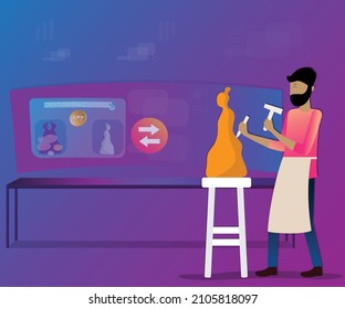 Flat design of digital technology,The artist creating his art and sell for NFT art , digital asset concept - vector Illustration
