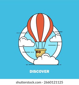 flaches design für entdeckungssymbol mit heißluftballon